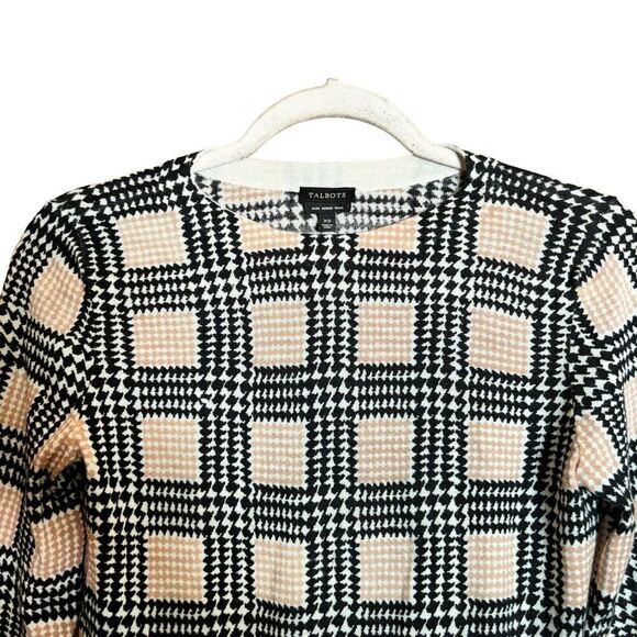 Talbots Sweater Womens XS Multicolor Houndstooth Pure Merino Wool Pullover - Picture 2 of 9